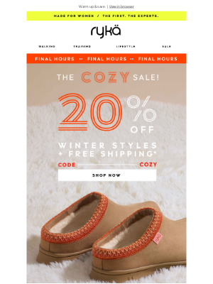 RYKA - ENDS TODAY! 20% off winter styles + Free shipping