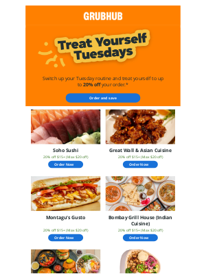 GrubHub - Soho Sushi and more: 20% off your Tuesday treat