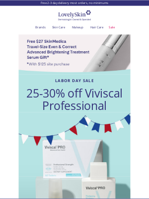 LovelySkin - Treat yourself to 25-30% off Viviscal Professional Hair Growth Supplements & $27 SkinMedica gift