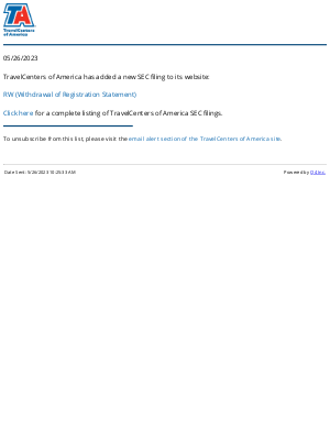 TravelCenters of America - TravelCenters of America - RW (Withdrawal of Registration Statement) SEC Filing