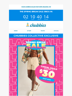 Chubbies - 📣LAST CALL for Casual Steals Starting at $30