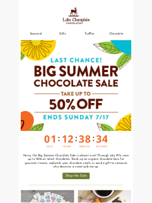 Lake Champlain Chocolates - Last Chance to Save BIG on Chocolate!