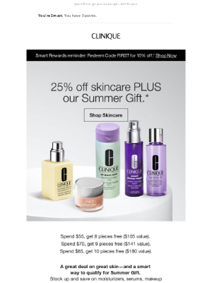 Clinique - 25% off skincare + your Summer Gift.