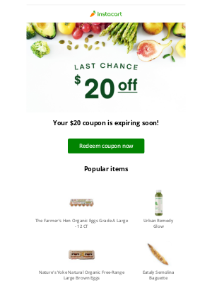 Instacart - 💵 Expiring soon! Claim your $20 coupon!