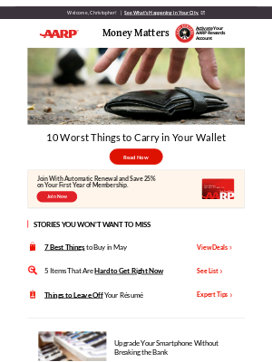 AARP - Christopher, 10 Worst Things to Carry in Your Wallet