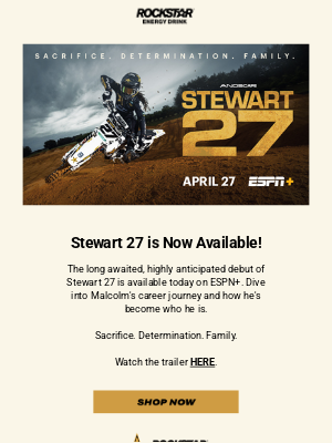 Rockstar Energy Drink - REMINDER: Stewart 27 out today on ESPN+