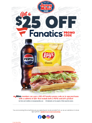Jersey Mikes - Order In Our App To Earn Fanatics $$ Before It's Gone!