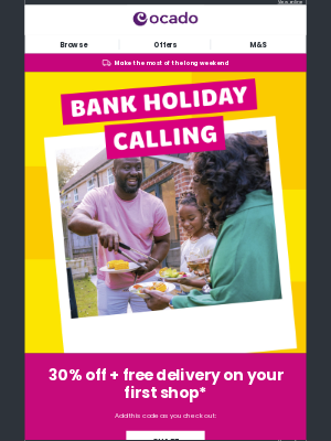 Ocado (United Kingdom) - Get 30% off your first shop + free delivery