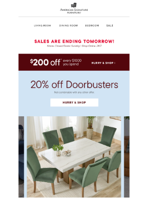 American Signature - On a scale of 1 to 20, Doorbusters are 20% OFF.
