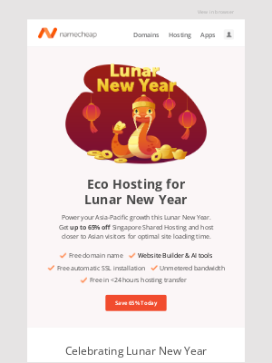 Namecheap - Lunar New Year: Up to 65% off hosting