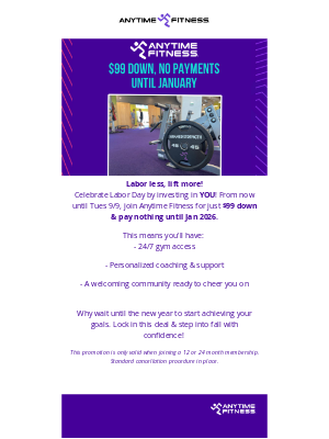 Anytime Fitness - No Payments Until Jan!