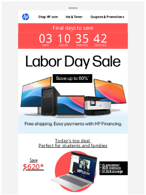 HP - Final days of our Labor Day Sale. Up to 60% off is waiting.