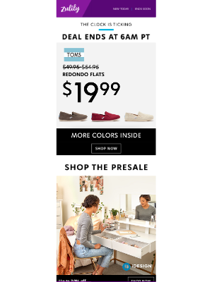 Zulily - $19.99 TOMS flats+ iDesign up to 30% off