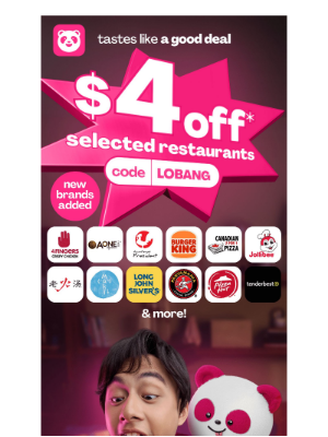 Foodpanda (Singapore) - $4 off 4Fingers, Canadian Pizza, Makisan and more.