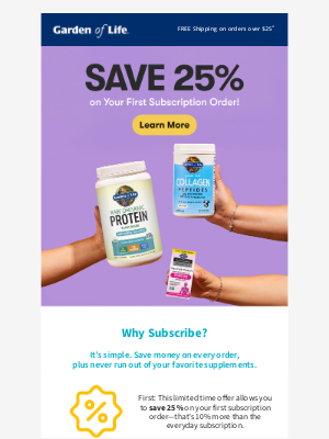 Garden of Life - Who Wants 25% Off* Their First Subscription Order? 🤚🤚