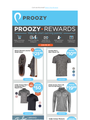 Proozy - Sperry Shoes $25.99 | UA Polo 2 for $50 Shipped | Xcelsius Tee $10.99 & More!