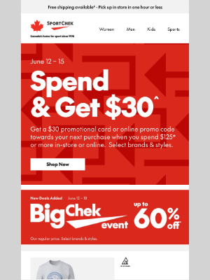 Sport Chek (Canada) - Spend $125 💸 Get $30 to spend later