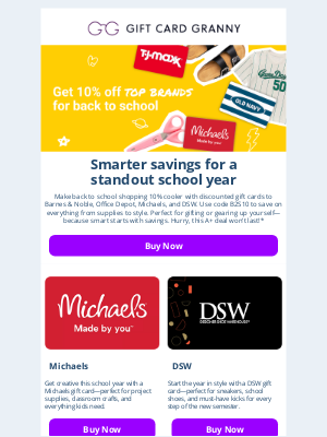Gift Card Granny - 🎒 10% off gift cards for back-to-school essentials