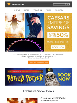 Vegas - Up to 50% Off  ⭐️ The Caesars Empire of Savings Event Starts NOW!