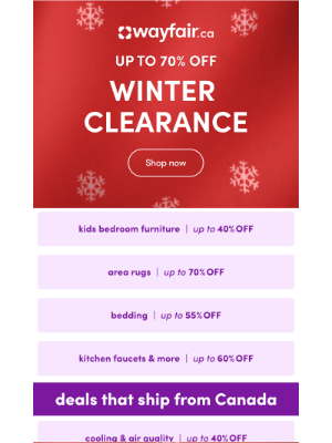 Wayfair (Canada) - 📅🚩 Winter Clearance starts NOW!