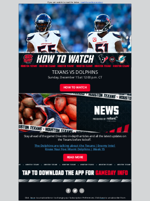 Houston Texans - How to Watch: Texans vs Dolphins today at 12pm CT