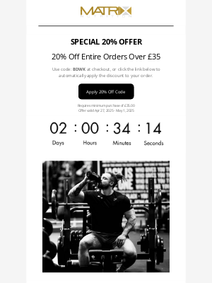 Matrix Nutrition (United Kingdom) - amy, Payday Deals Now On - 20% Off For You