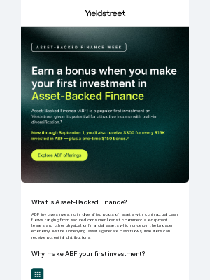 Yieldstreet - Earn $300 for every $15K invested in Asset-Backed Finance