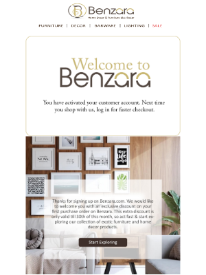 Benzara - Customer account confirmation