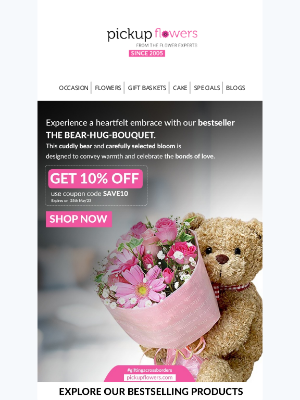 Pickup flowers - Send Warmth and Love with Our Bestseller - The Bear-Hug-Bouquet!💐