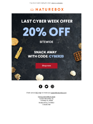 NatureBox - LAST CYBER WEEK OFFER - 20% OFF SITEWIDE