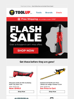 Toolup - 48hr Flash Sale: Deals on DeWalt, Milwaukee, Flex & More! ⏰