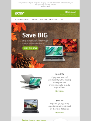 Acer - Explore our Early Fall Sale to save as much as 58% on laptops and more!