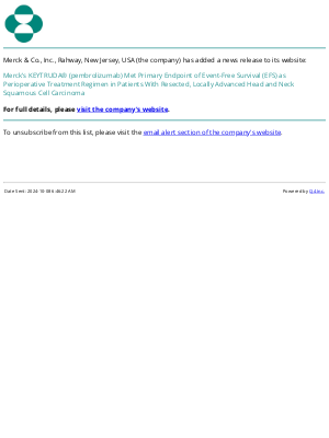 Merck & Co - Merck’s KEYTRUDA® (pembrolizumab) Met Primary Endpoint of Event-Free Survival (EFS) as Perioperative Treatment Regimen in Patients With Resected, Locally Advanced Head and Neck Squamous Cell Carcinoma