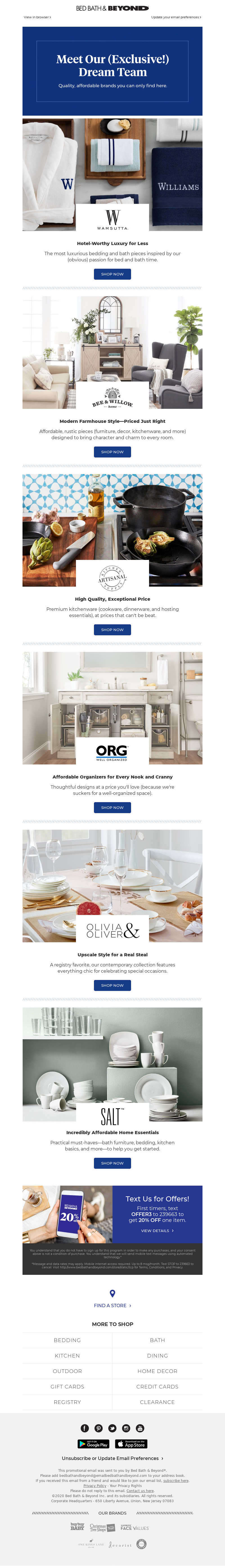 Bed Bath & Beyond Email example for onboarding new customers
