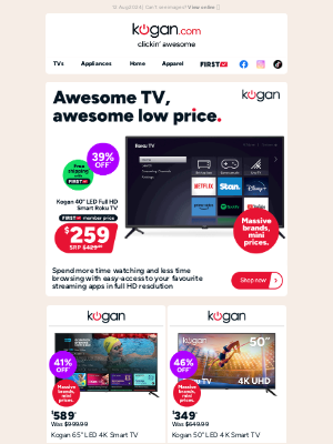 Kogan (Australia) - Your new Smart TV is just $259 with FREE SHIPPING!