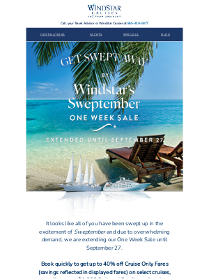Windstar Cruises - EXTENDED - Enjoy Sweptember Until September 27