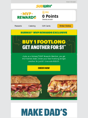 Subway - Subway® MVP Rewards exclusive: Footlong deal 🎁