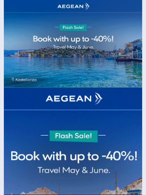 Aegean Airlines - ⌛️Only few hours left. Up to 40% off all flights to Greece!