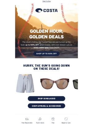 Costa Sunglasses - The sun is setting on up to 50% off*