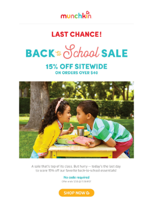 Munchkin - Back-to-school sale ends today