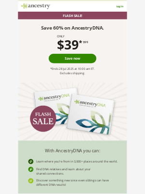 Ancestry - Flash Sale! Save big on AncestryDNA.