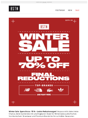 BSTN (Germany) - Winter Sale: Spare bis zu 70 % – Letzte Reduzierungen! ❄️