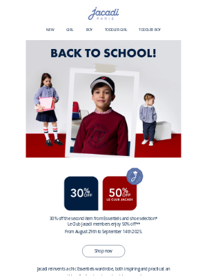 Jacadi - Back to school sale🍎 -30% off on the 2nd Essentiels item*