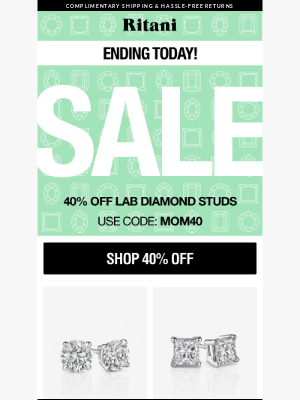 Ritani - 🚨 LAST CALL! 40% OFF Lab Diamond Studs - Ending Tonight! 😱