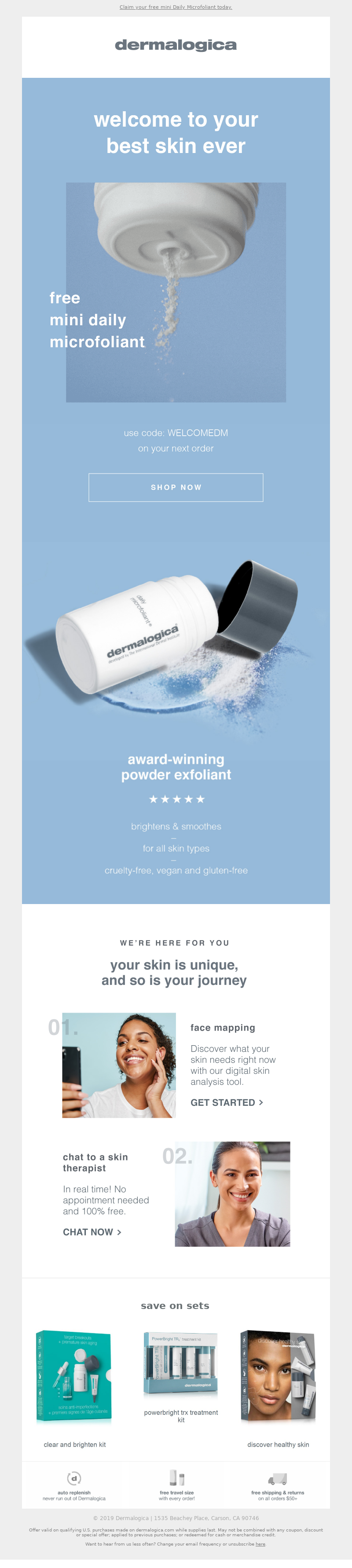 Welcome email example from Dermalogica