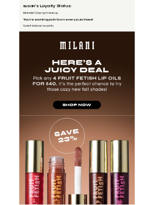 Milani - 4 Fruit Fetish Lip Oils ➡️ save 23%