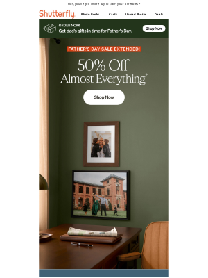 Shutterfly - EXTENDED: 50% off almost everything (there’s still time to shop for Father’s Day!) ⏰