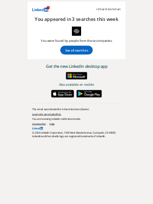 LinkedIn - You appeared in 3 searches