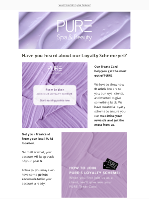 PURE Spa & Beauty - Join our loyalty scheme to get free treatments! 😍