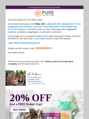 PurePrescriptions - Final Day! 🫐 20% Off NewGreens + 🚚 Free Shipping 🥬 Free Travel Packets